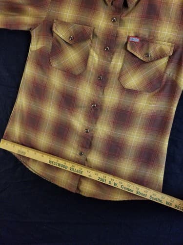 Dixxon Goldfield Women’s M Flannel Shirt Plaid Brown Red Gold Snap Button Long - Thumbnail 12