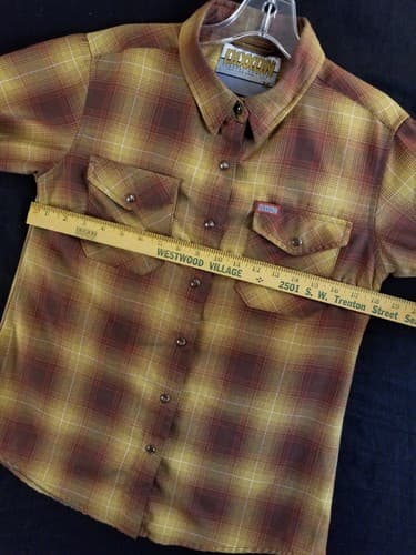 Dixxon Goldfield Women’s M Flannel Shirt Plaid Brown Red Gold Snap Button Long - Thumbnail 11