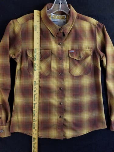 Dixxon Goldfield Women’s M Flannel Shirt Plaid Brown Red Gold Snap Button Long - Thumbnail 10