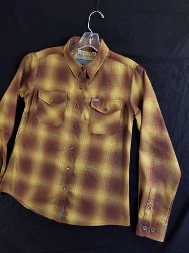 Dixxon Goldfield Women’s M Flannel Shirt Plaid Brown Red Gold Snap Button Long - Thumbnail 2