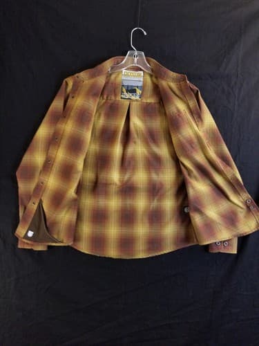 Dixxon Goldfield Women’s M Flannel Shirt Plaid Brown Red Gold Snap Button Long - Thumbnail 4