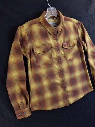Dixxon Goldfield Women’s M Flannel Shirt Plaid Brown Red Gold Snap Button Long - Thumbnail 3