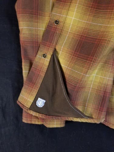 Dixxon Goldfield Women’s M Flannel Shirt Plaid Brown Red Gold Snap Button Long - Thumbnail 6