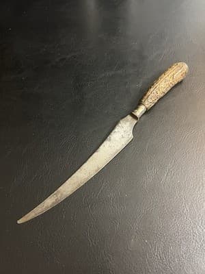 VTG Carbon Steel Carving Knife Sterling/ Antler Handle Antique - Image 1