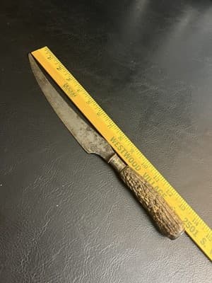 VTG Carbon Steel Carving Knife Sterling/ Antler Handle Antique - Thumbnail 12