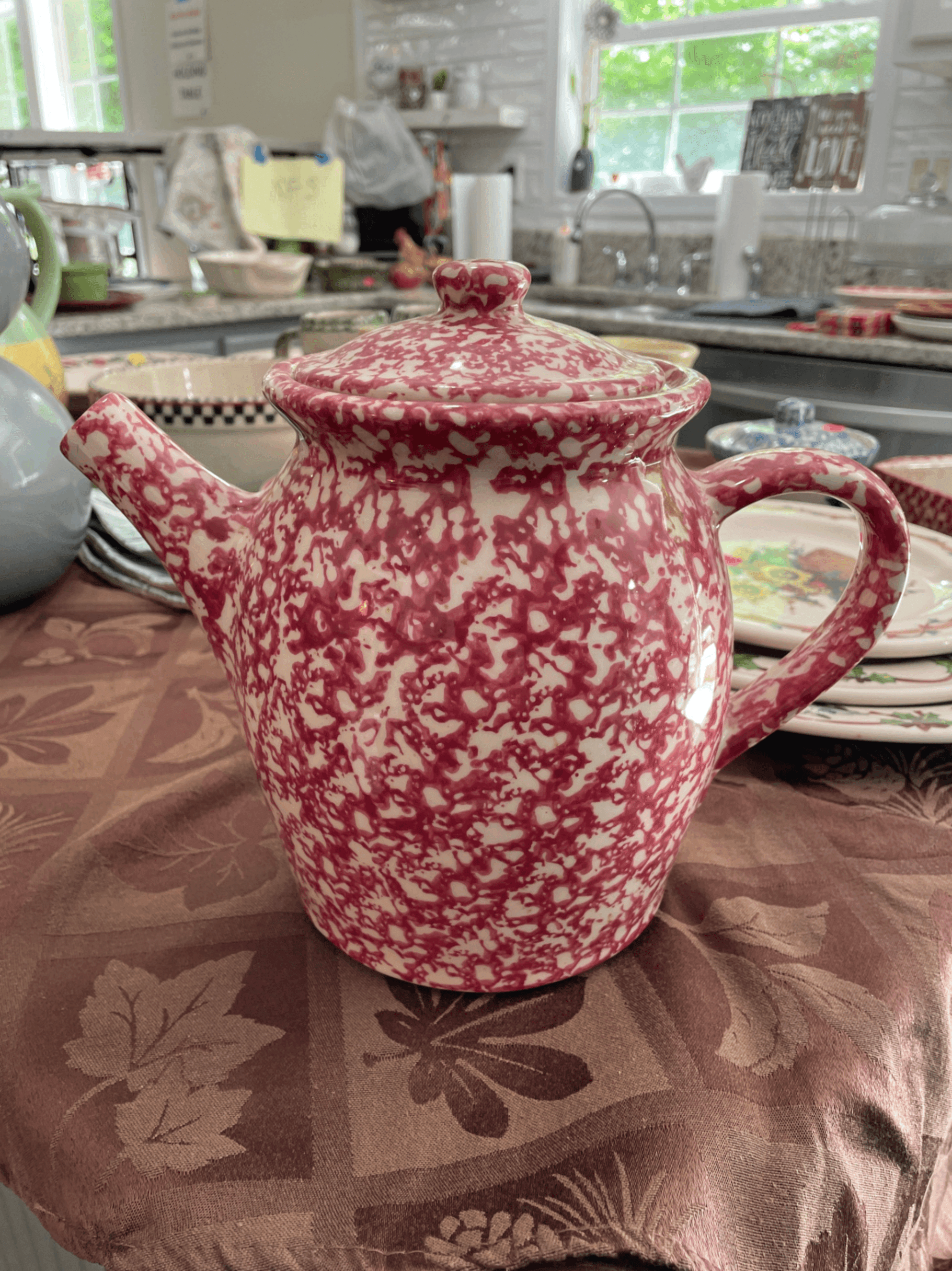 Red and White Splatterware Teapot - Image 1