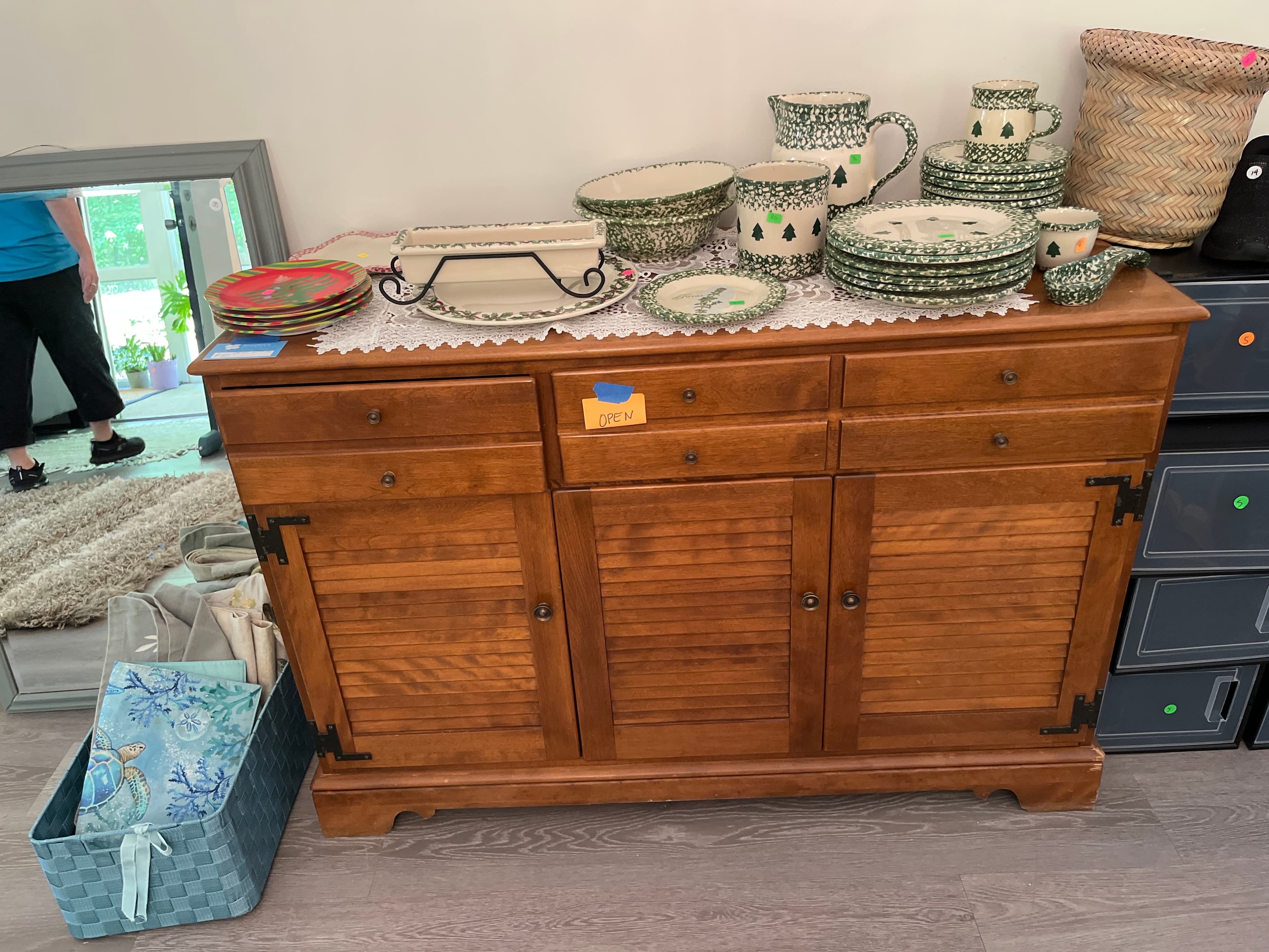 Wooden Sideboard Buffet with Drawers and Cabinets - Image 1