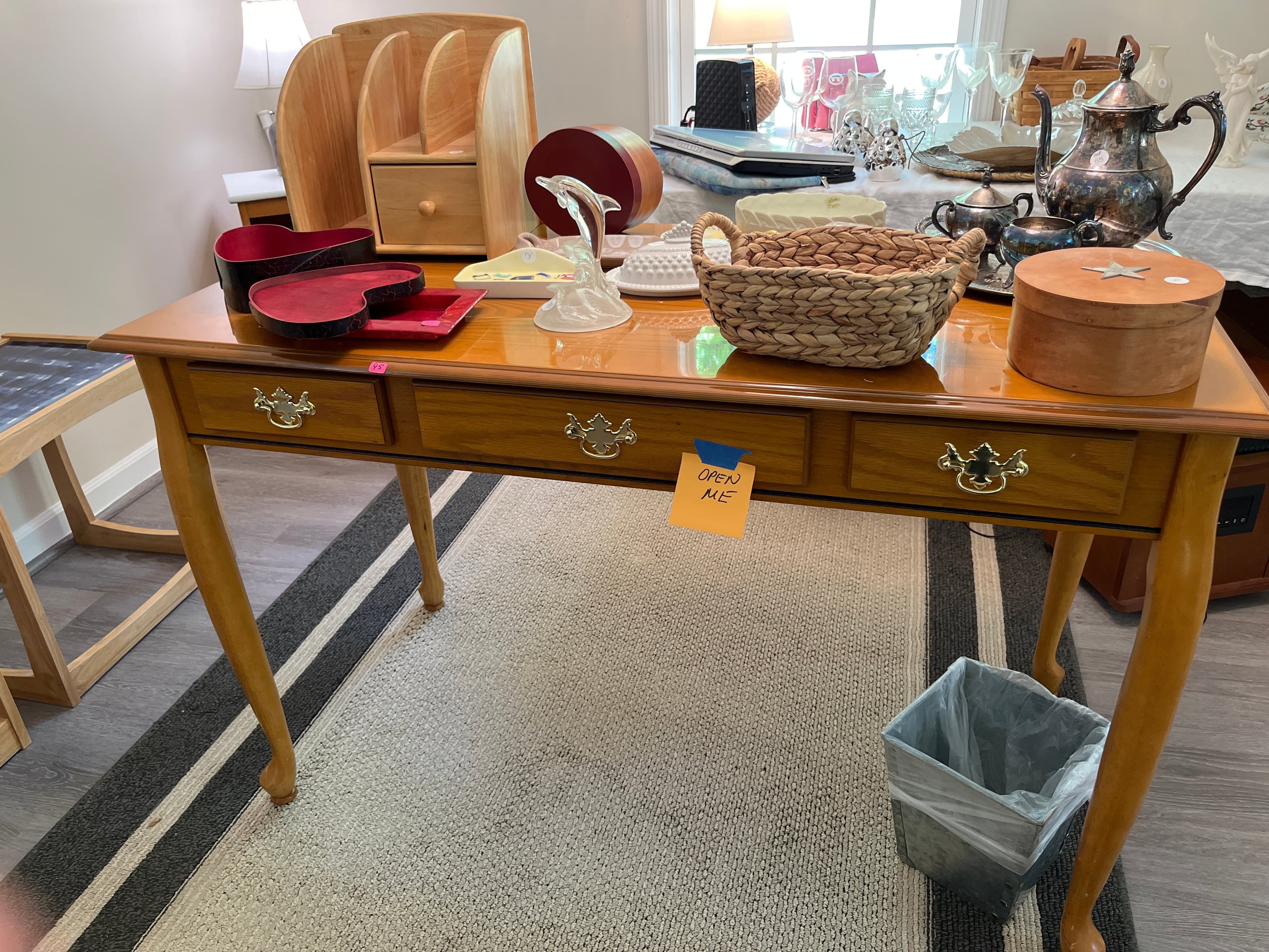 Wooden Desk with Drawers and Brass Handles - Image 1