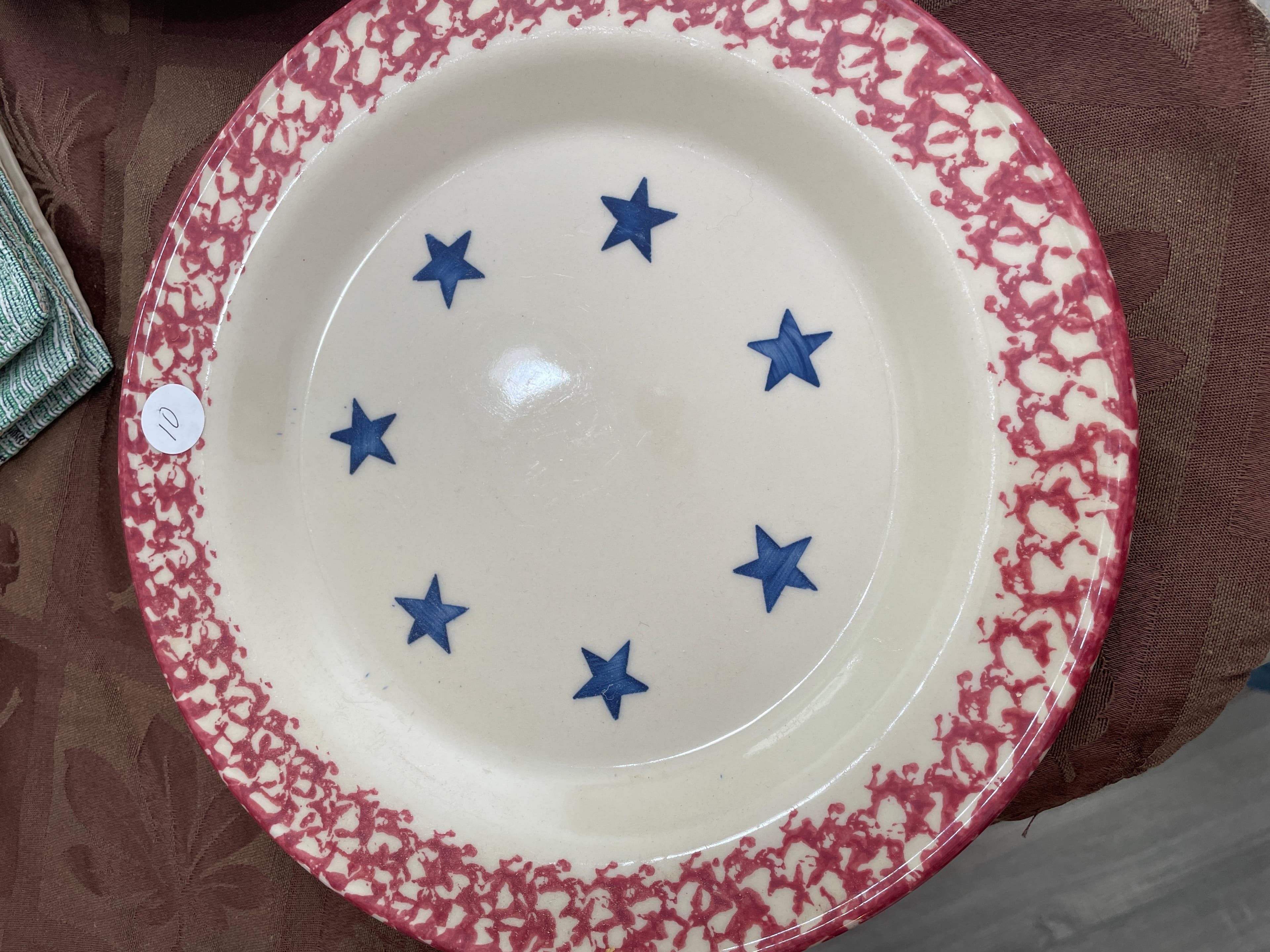 Ceramic Plate with Blue Stars and Red Border - Image 1