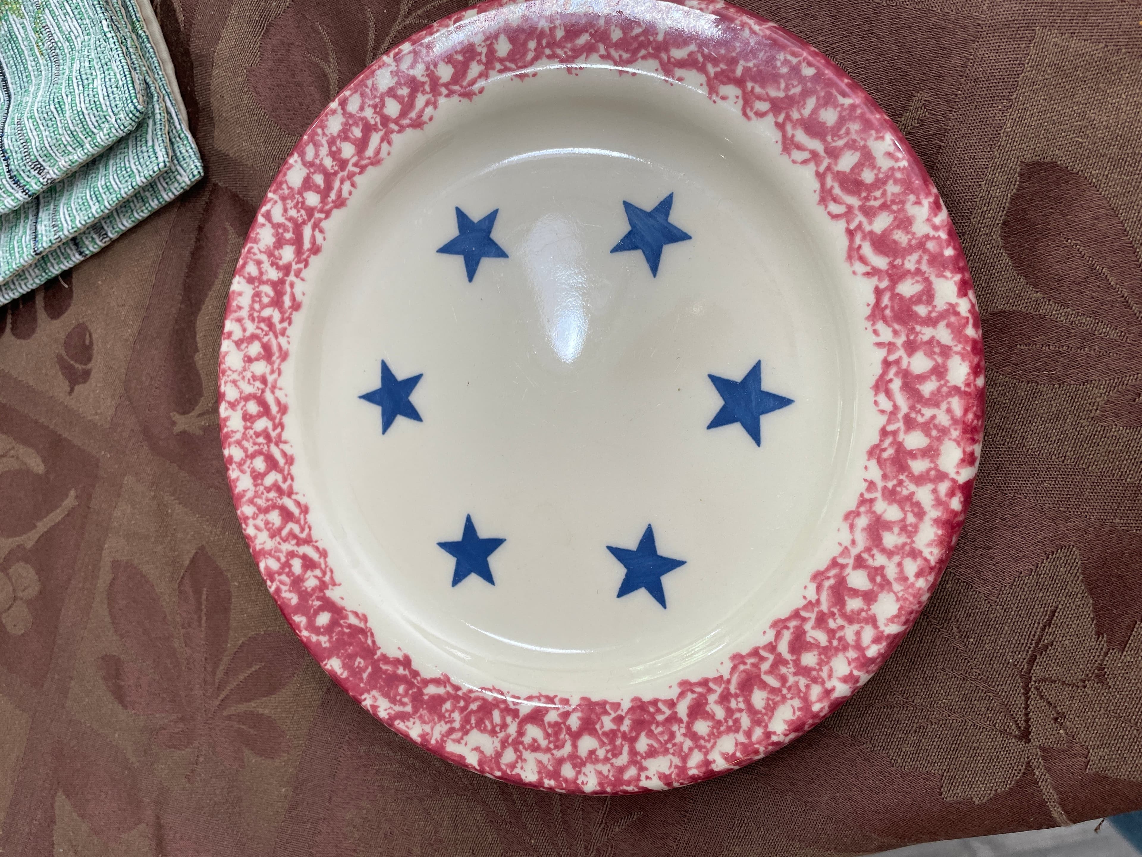 Ceramic salad Plate with Blue Stars and Red set of 5 Rim - Image 1