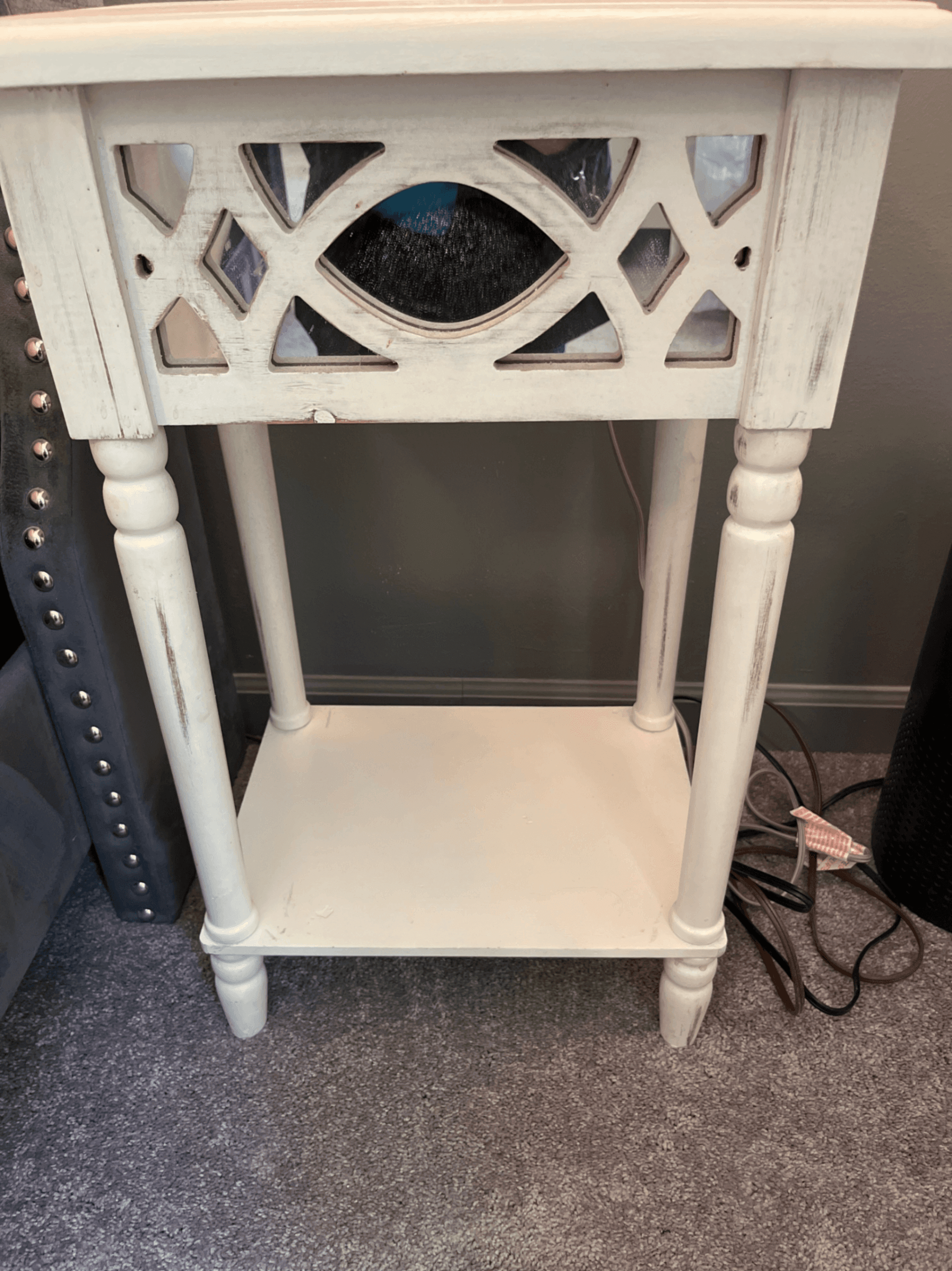 White Wooden Side Table with Mirrored Accents - Image 1