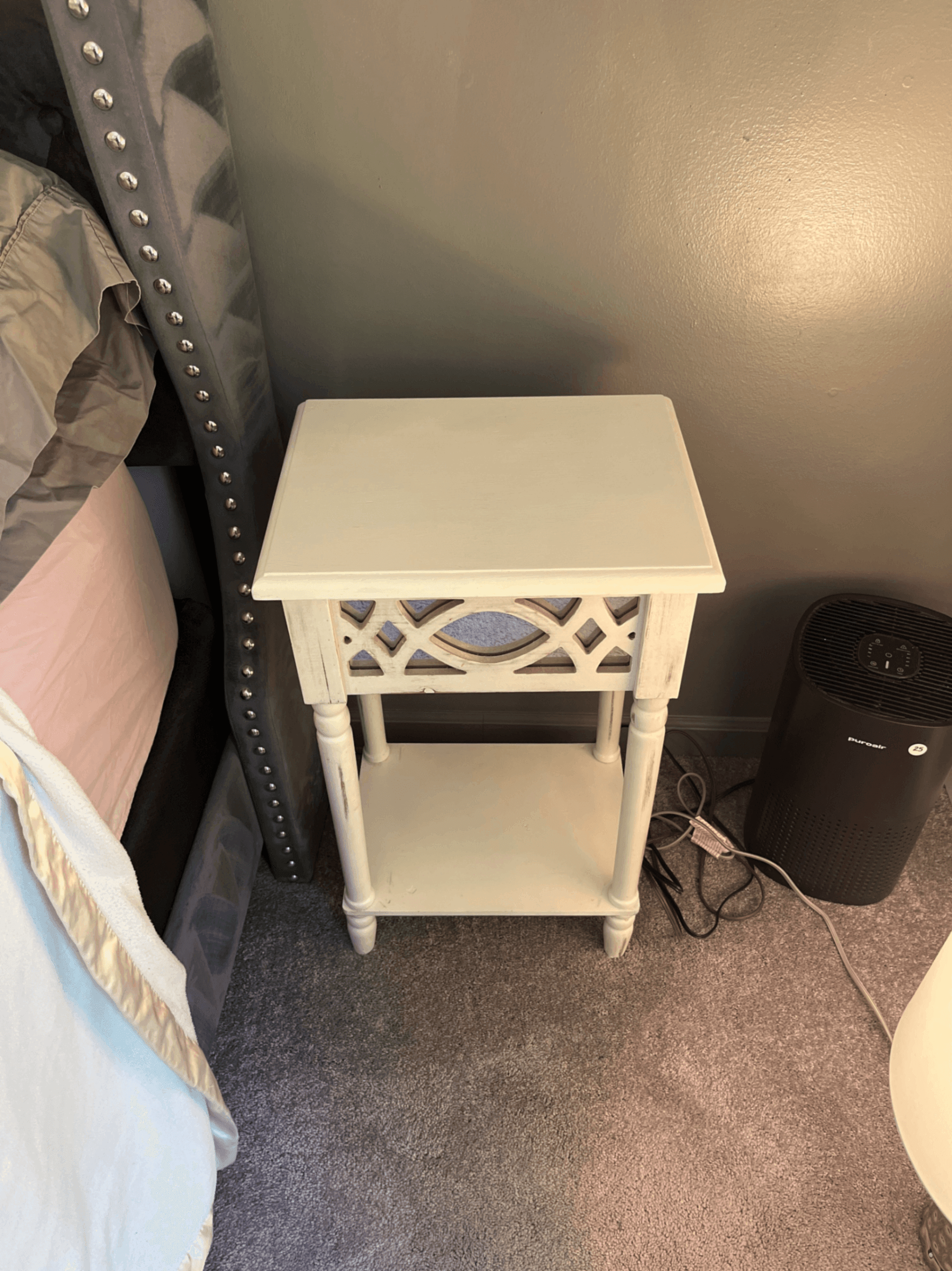 White Wooden Side Table with Mirrored Accents - Thumbnail 2