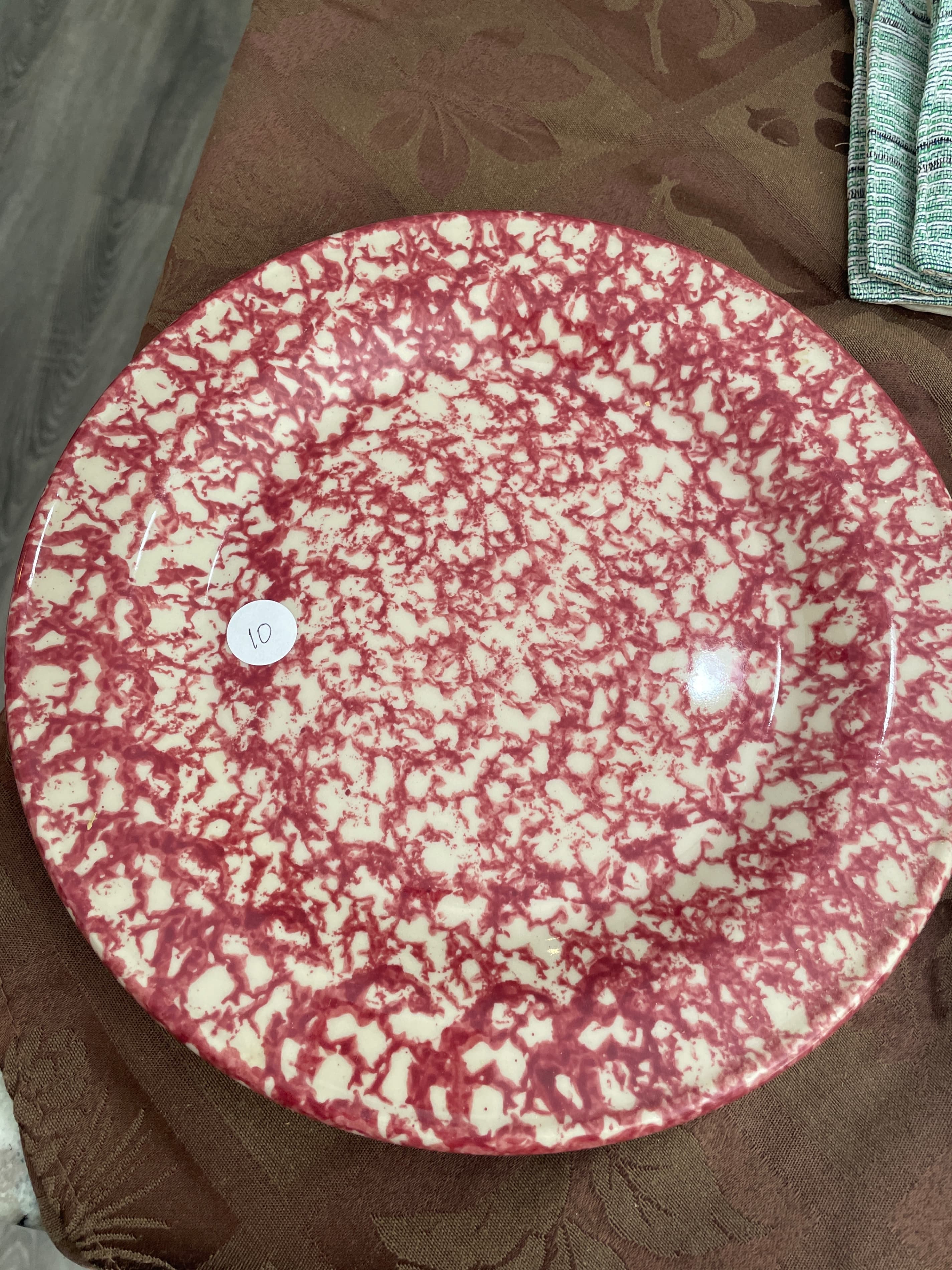Red and White Splatterware Enamel Plate - Image 1