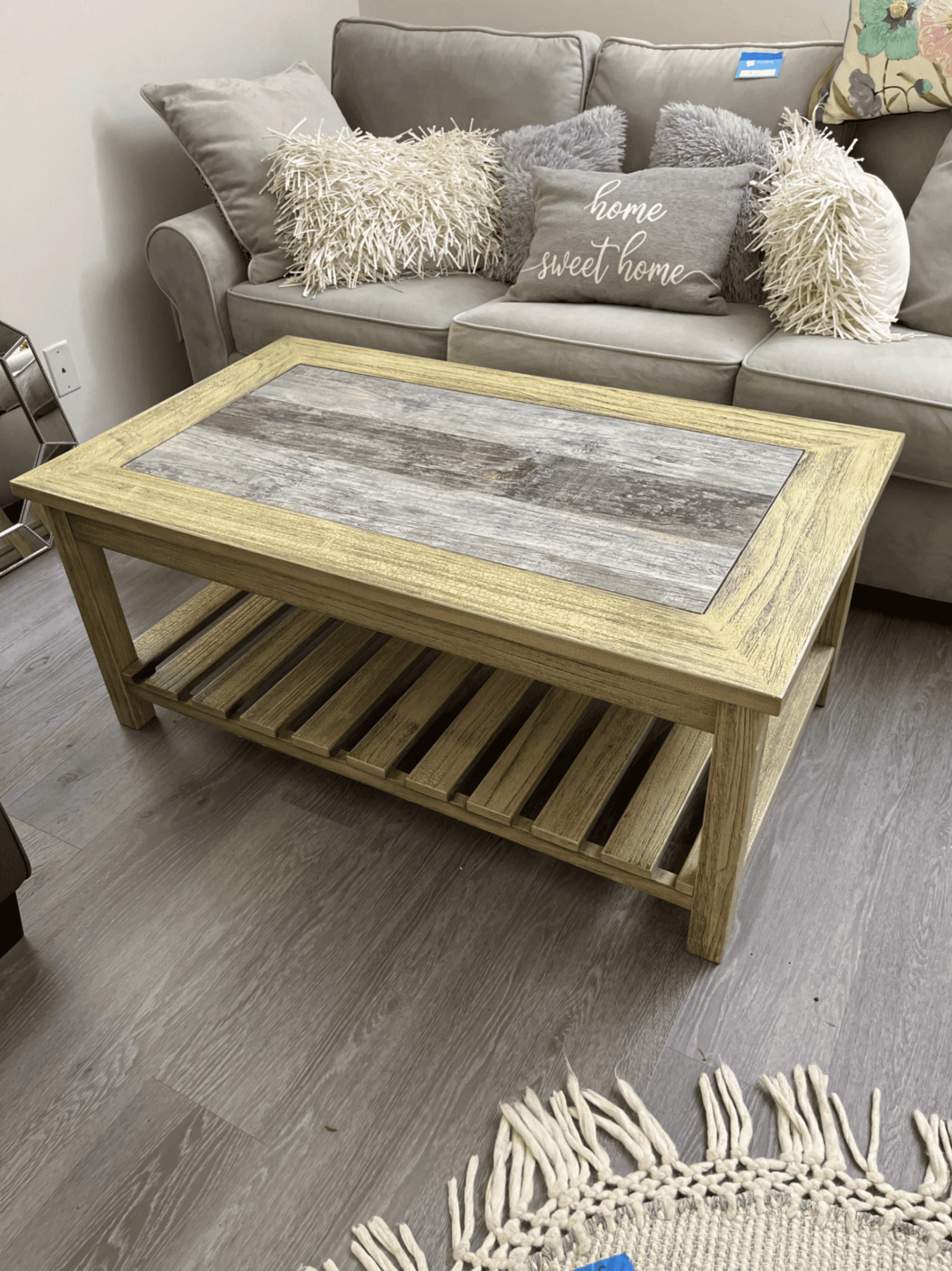 Rustic Wood Coffee Table with Slatted Shelf - Image 1