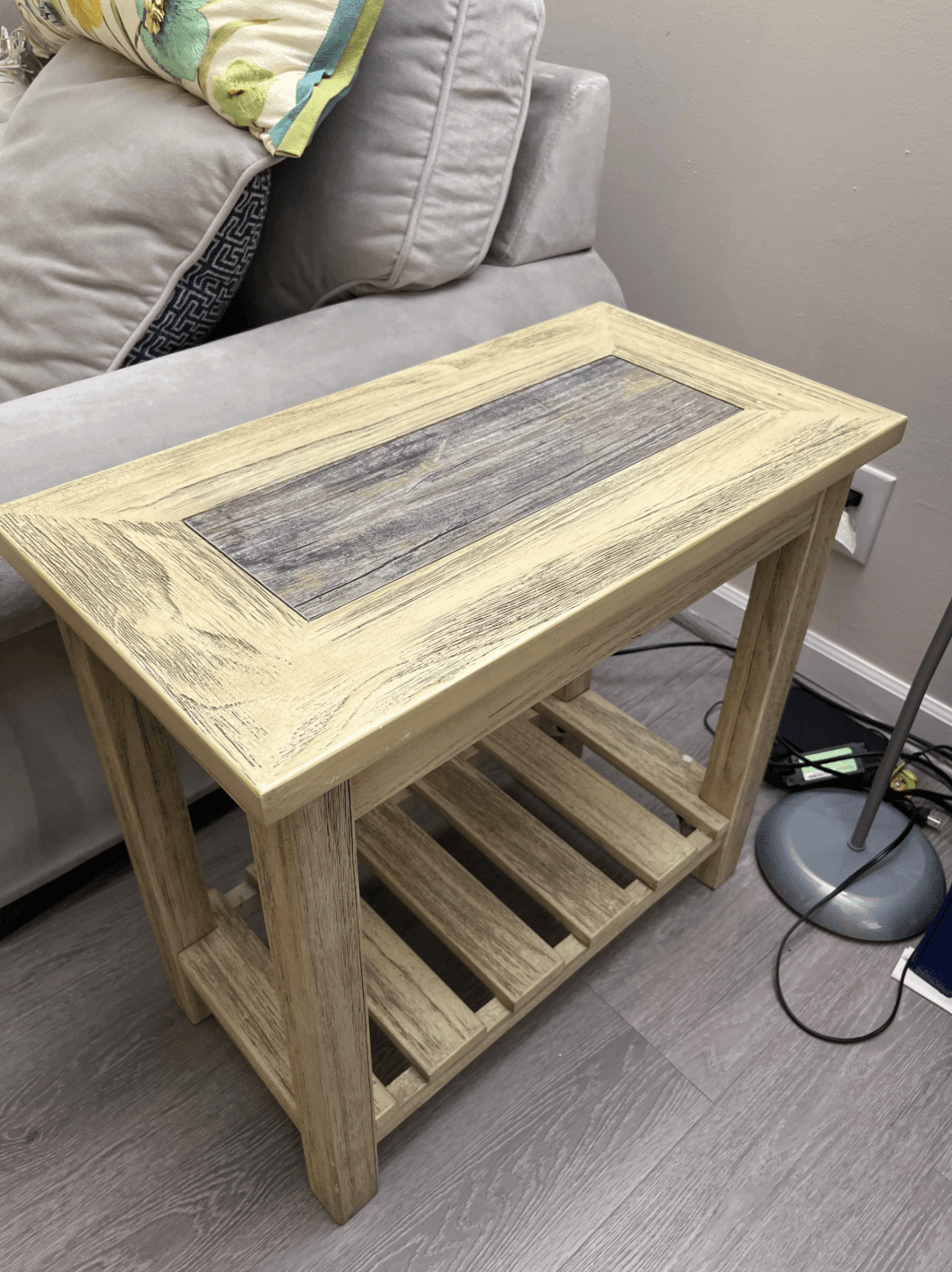 Rustic Wooden Side Table with Slatted Shelf - Image 1