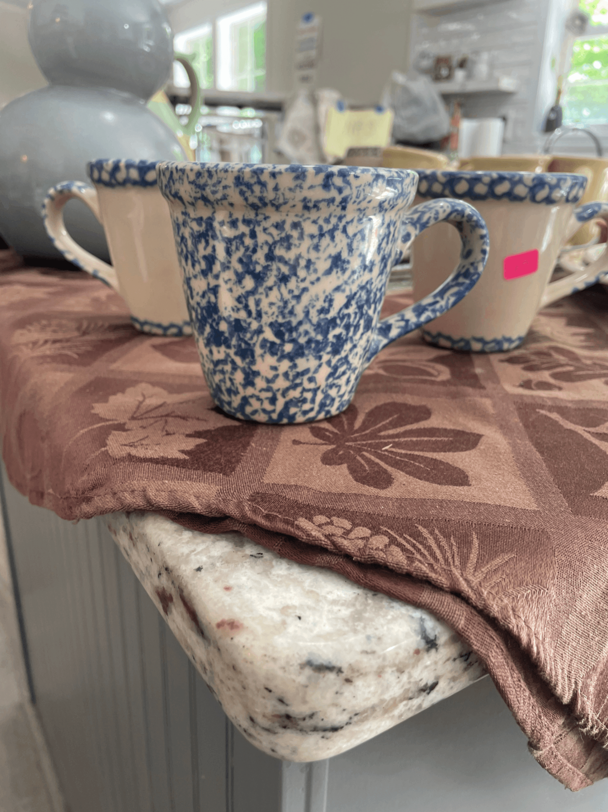 Blue and White Speckled Ceramic Mugs Set - Image 1
