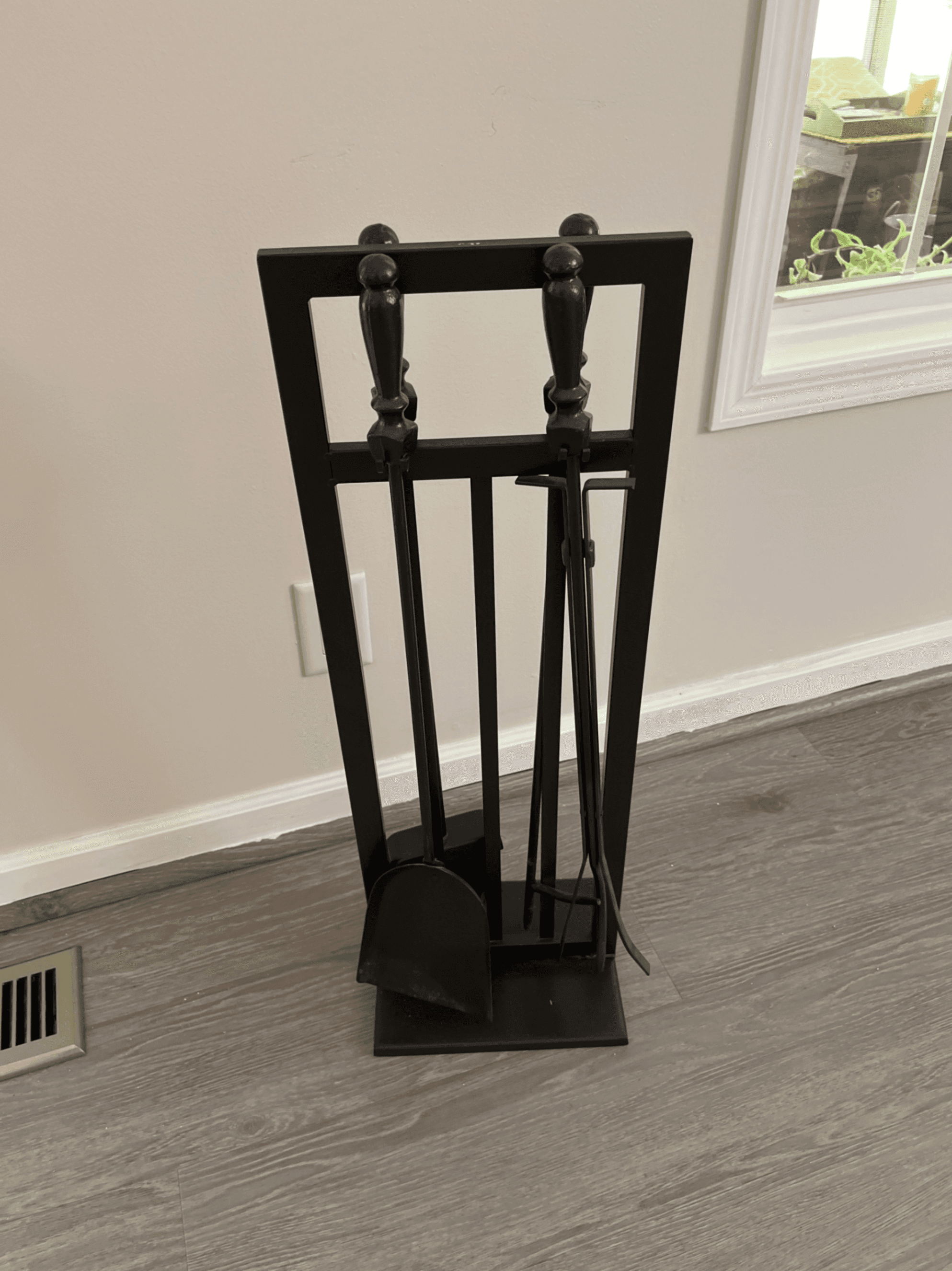 Black Metal Fireplace Tool Set with Stand - Image 1