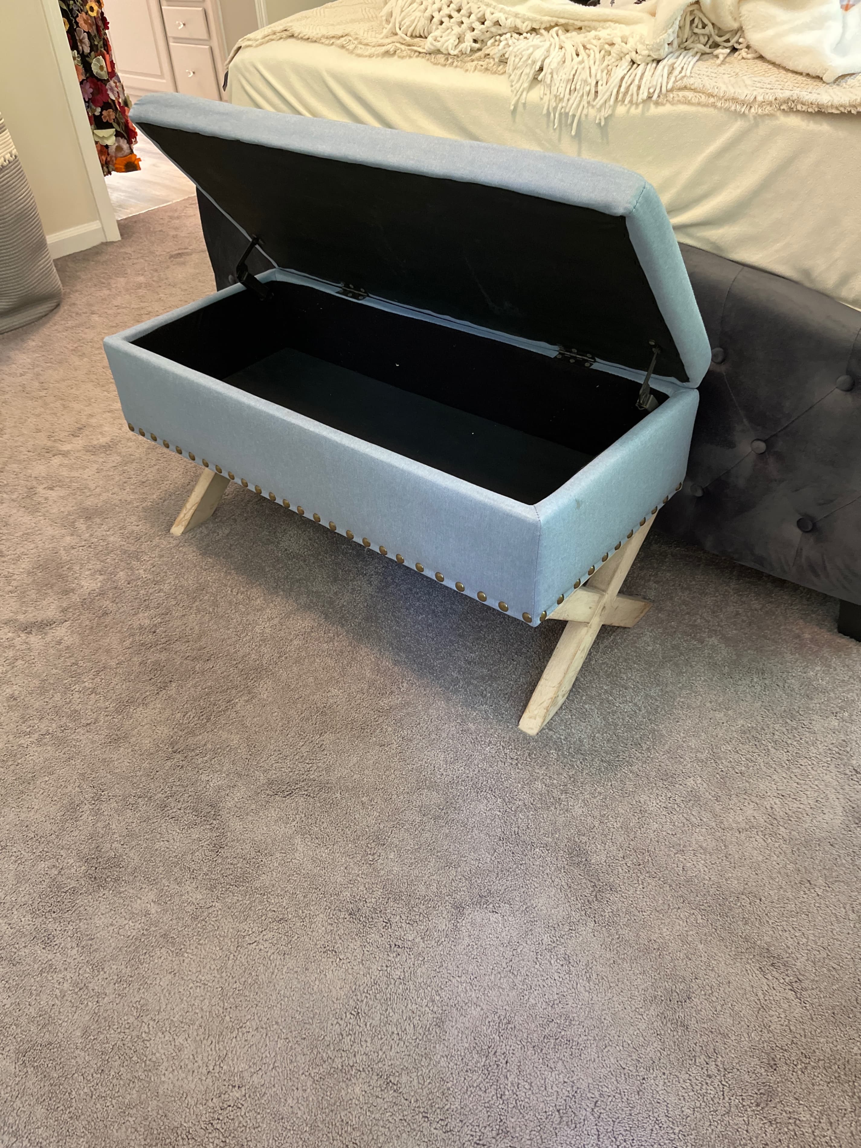 Upholstered Storage Bench with Nailhead Trim - Image 1