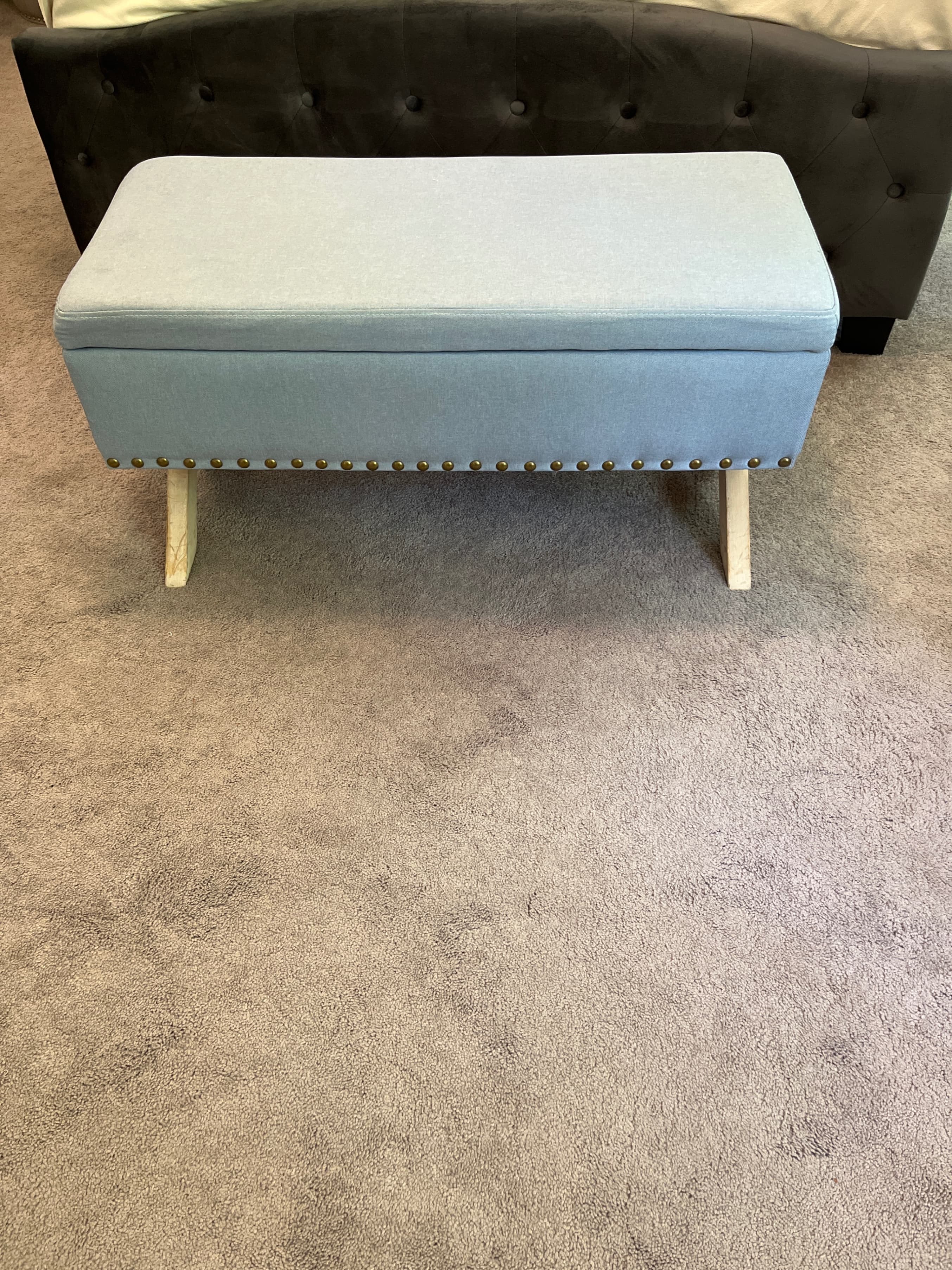 Upholstered Storage Bench with Nailhead Trim - Thumbnail 2