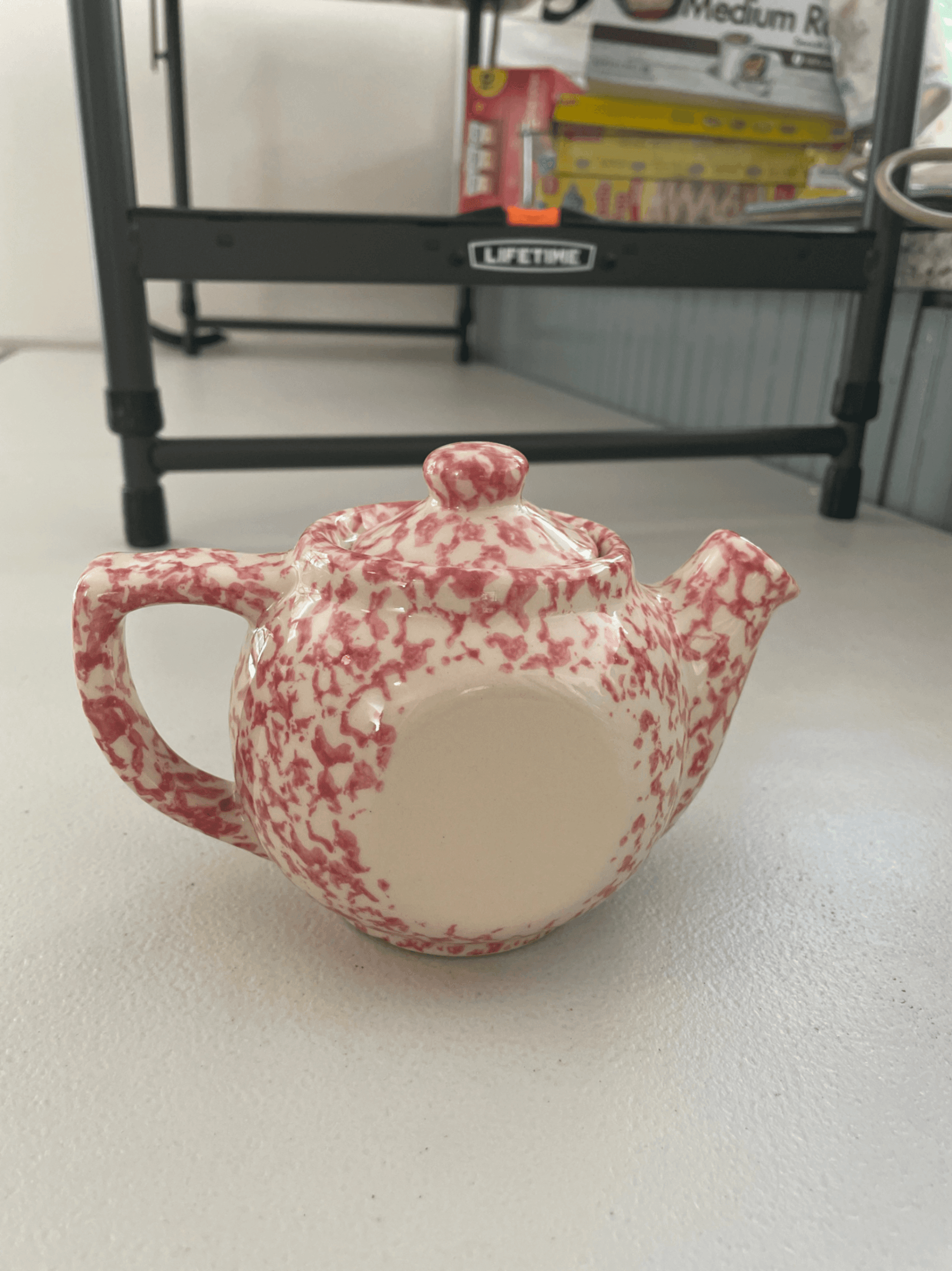 Vintage Red Speckled Ceramic Teapot - Image 1