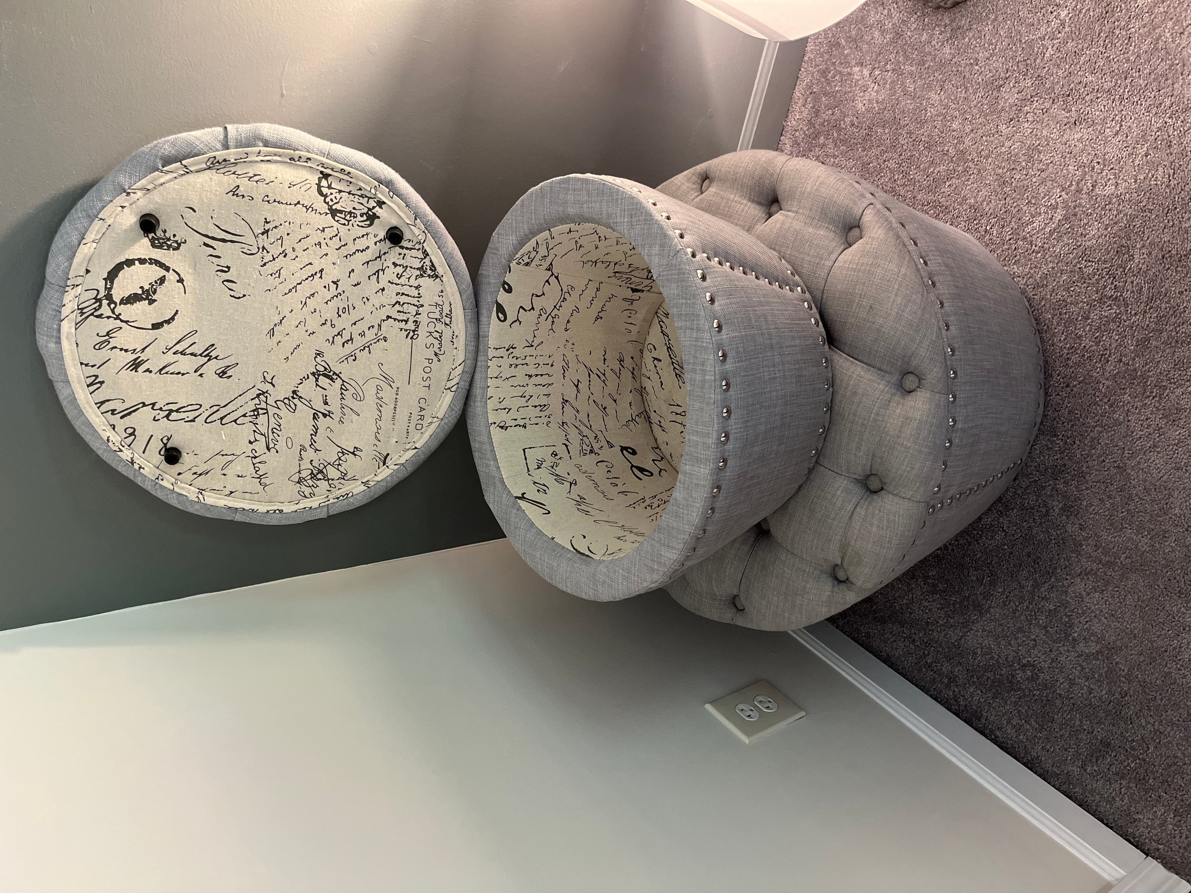 Gray Tufted Ottoman with Nailhead Trim - Thumbnail 2
