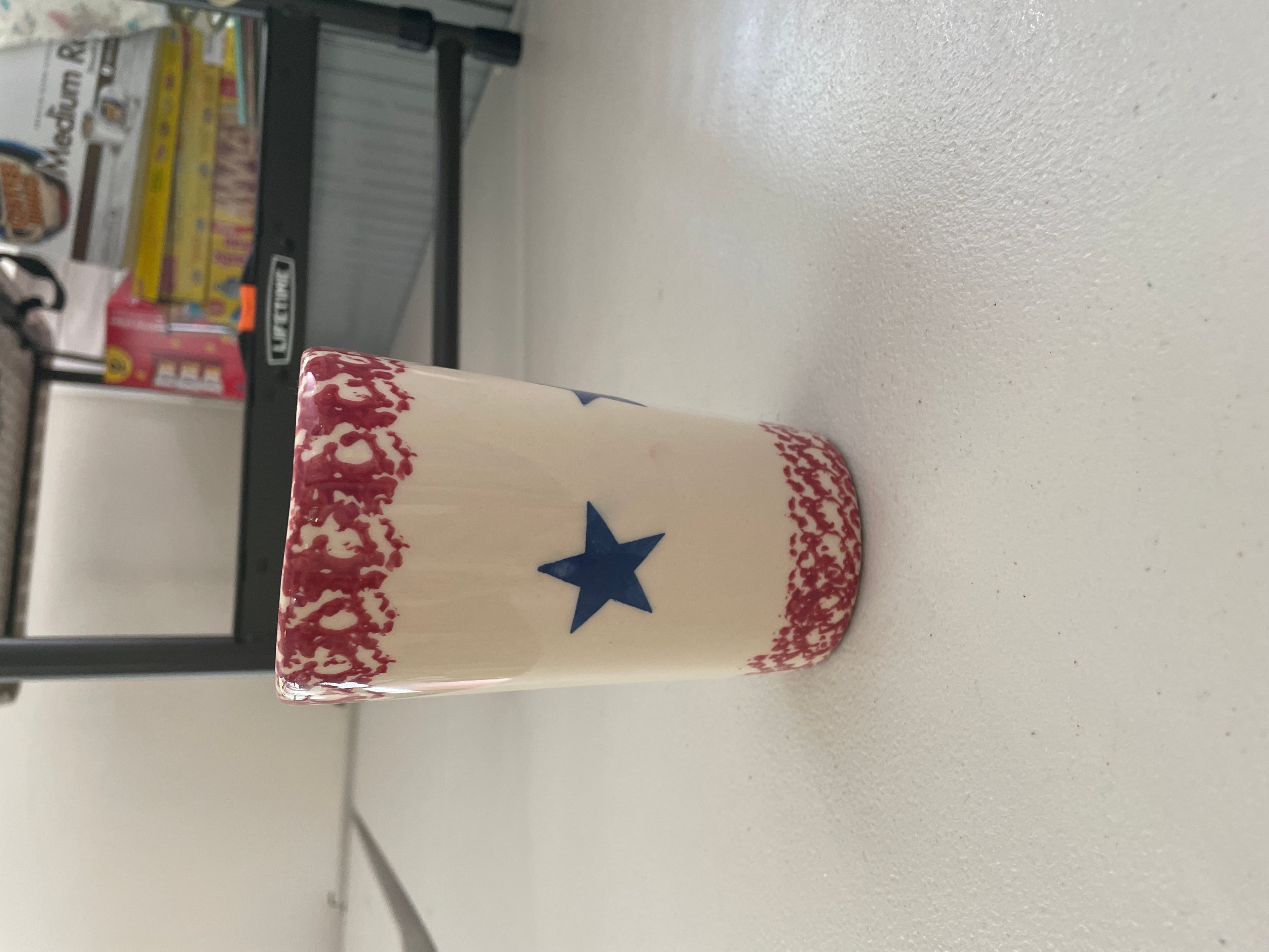 Set of 9 Patriotic Ceramic Mug with Blue Stars and Red Trim - Image 1