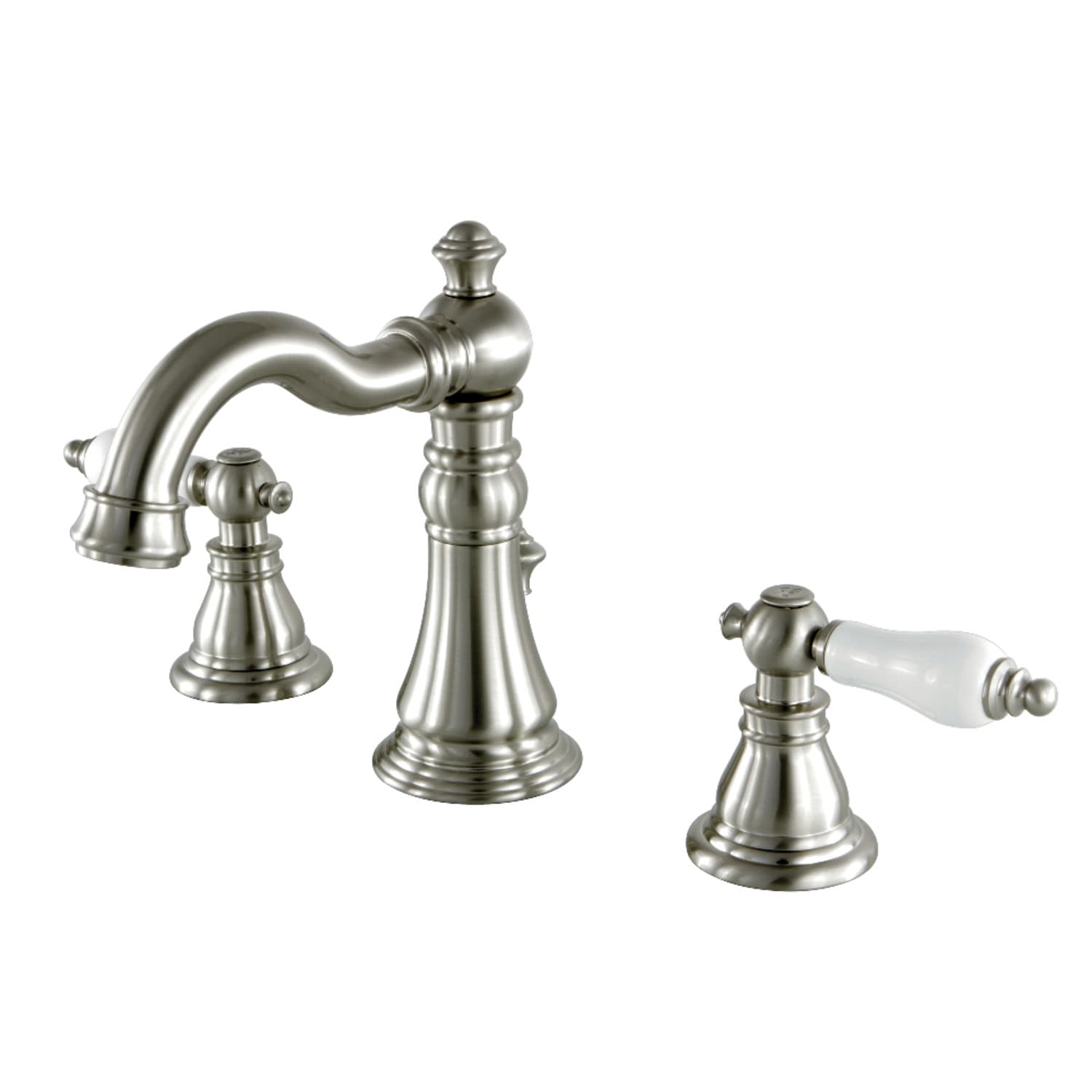 Kingston Brass FSC197.APL American Patriot 1.2 GPM Widespread Bathroom Faucet with Pop-up Drain Assembly Brushed Nickel Faucet Bathroom Sink Faucets - Image 1