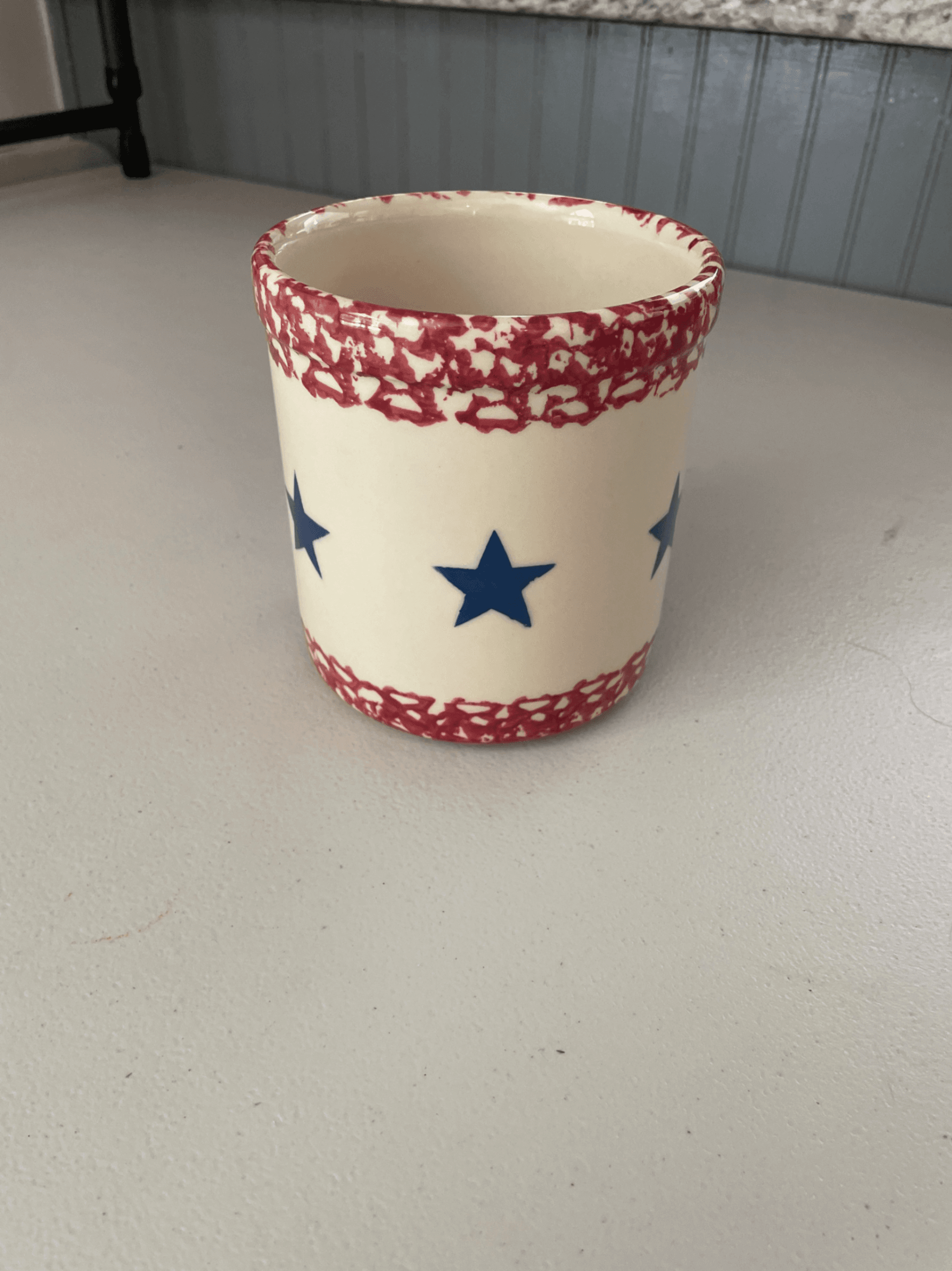 Ceramic Mug with Blue Stars and Red Trim - Image 1
