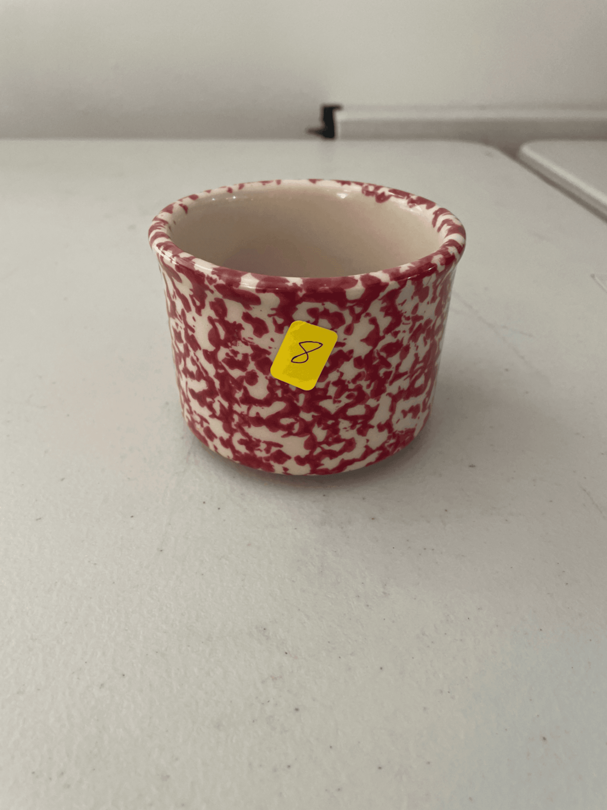 Red and White Splatterware Ceramic Mug - Image 1