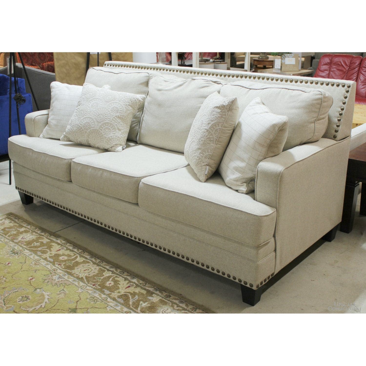 Ashley Sofa w/Nailhead Accent - Greige - Thumbnail 3