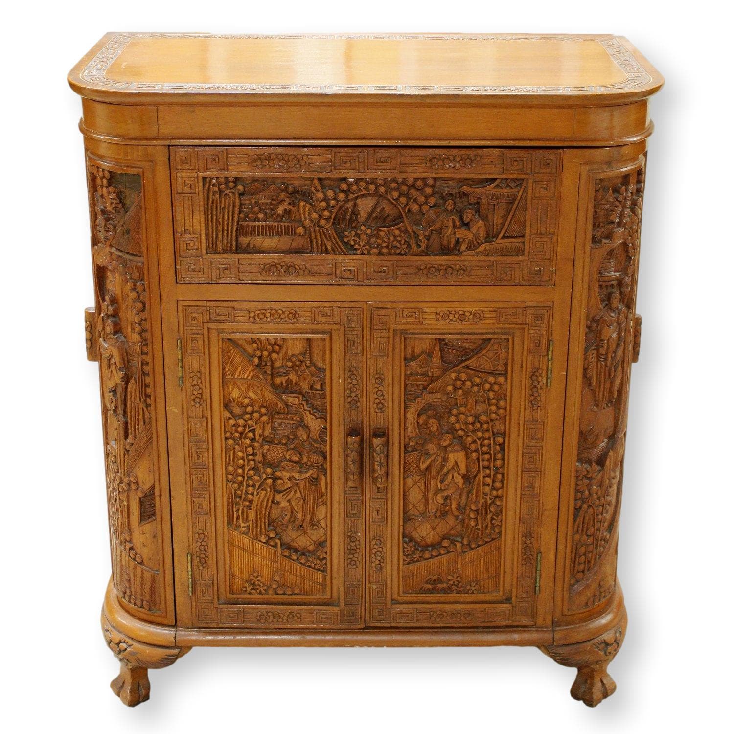 Asian Style Ornately Carved Bar Cabinet w/Elevator Lift - Image 1