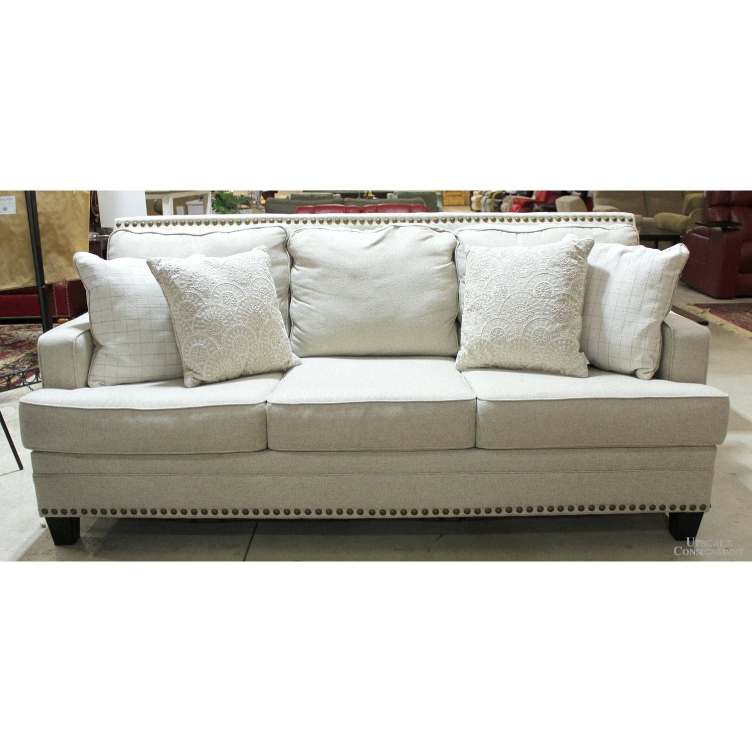 Ashley Sofa w/Nailhead Accent - Greige - Thumbnail 2