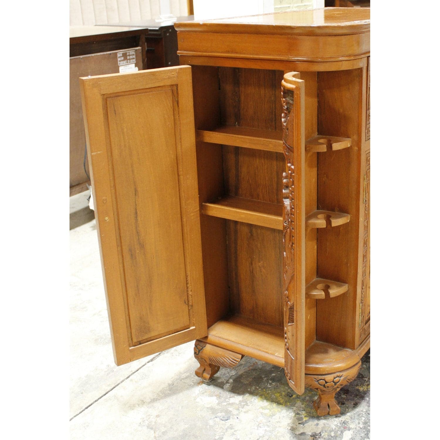 Asian Style Ornately Carved Bar Cabinet w/Elevator Lift - Thumbnail 9