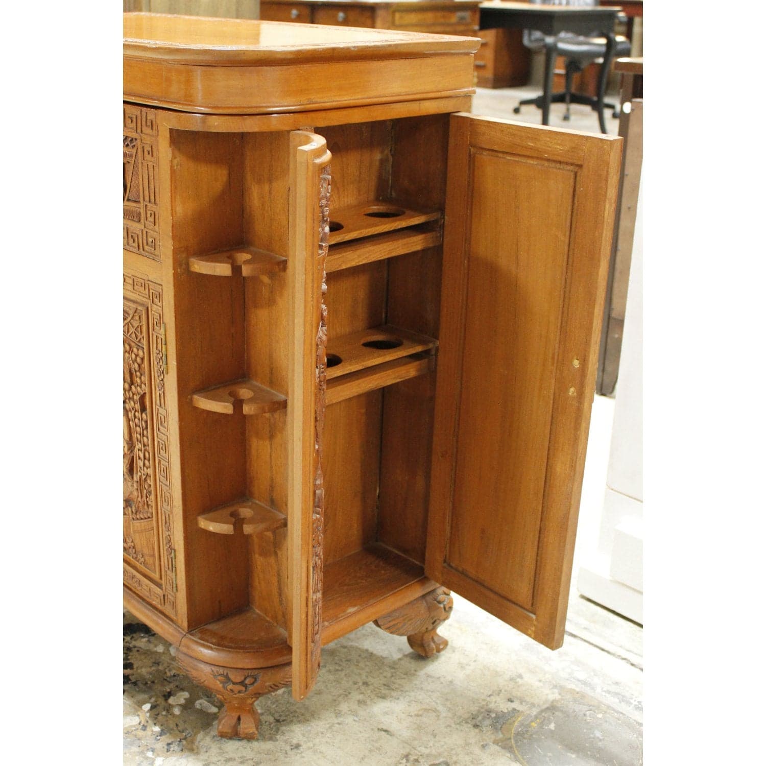 Asian Style Ornately Carved Bar Cabinet w/Elevator Lift - Thumbnail 10