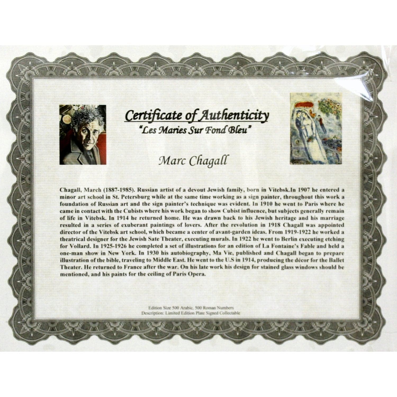 Gallery Framed Art Print 'Les Maries sur Fond Bleu' By Marc Chagall - Thumbnail 3