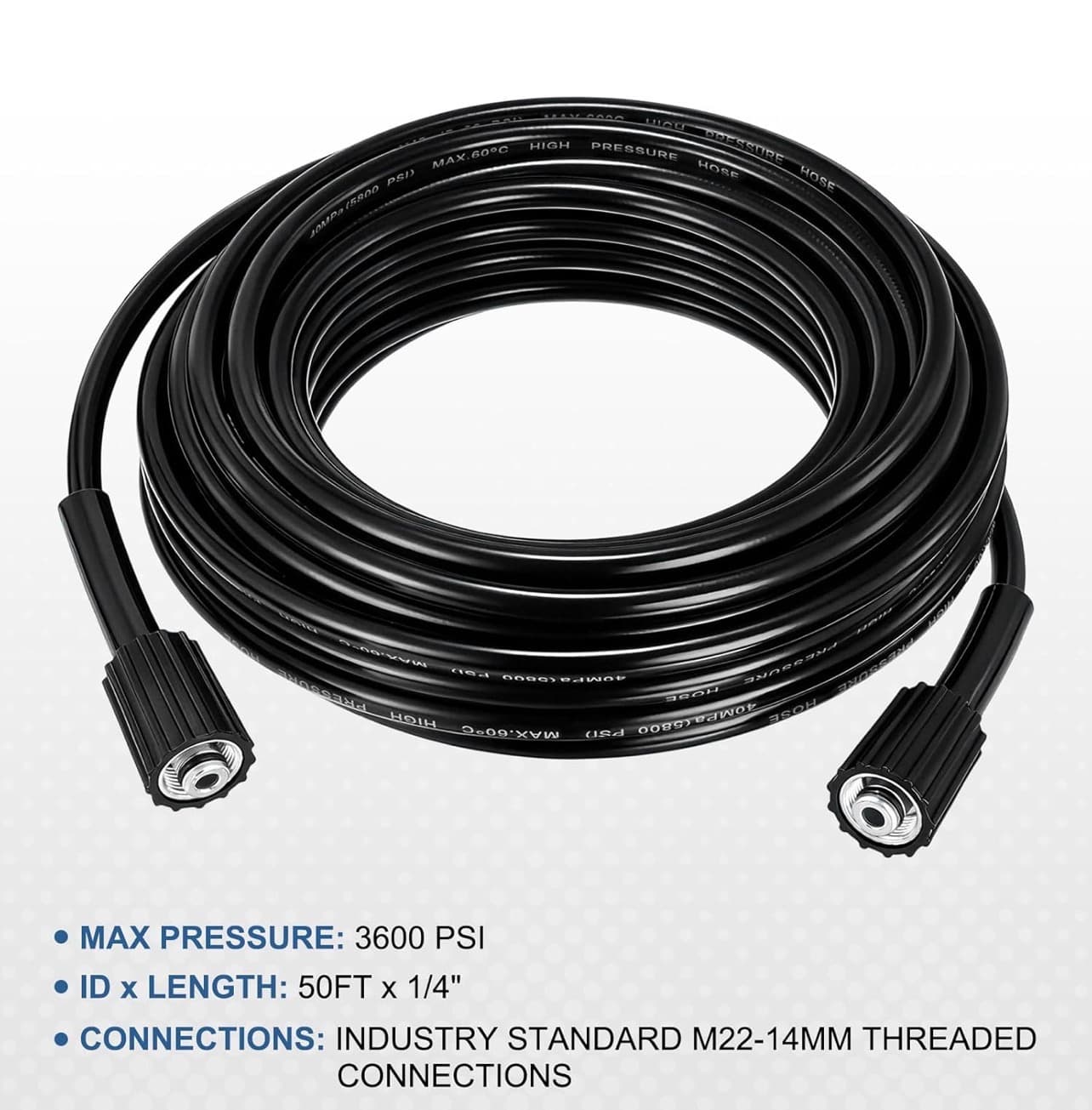 Pressure Washer Hose 49.2 Ft, 1/4" ID M22-14mm Brass Fitting, 3600 PSI - Thumbnail 3