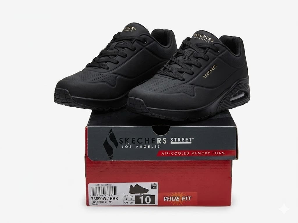 Skechers Uno Stand on Air Women's Size 10 Wide Fit Black Shoes 73690W BBK