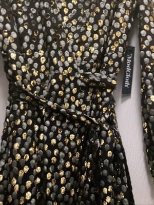 NWT ModCloth Golden Record Party Wrap Metallic Gold Silver Dress M - Thumbnail 4