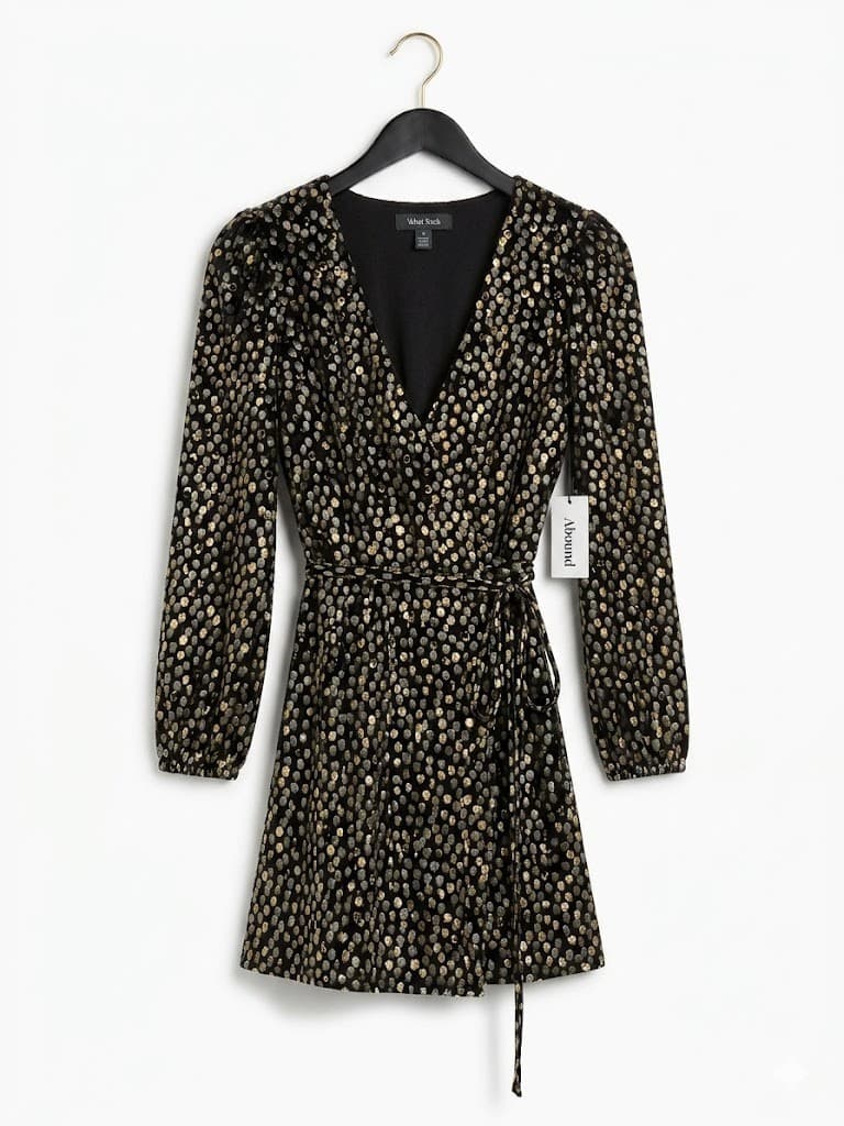 NWT ModCloth Golden Record Party Wrap Metallic Gold Silver Dress M - Thumbnail 2