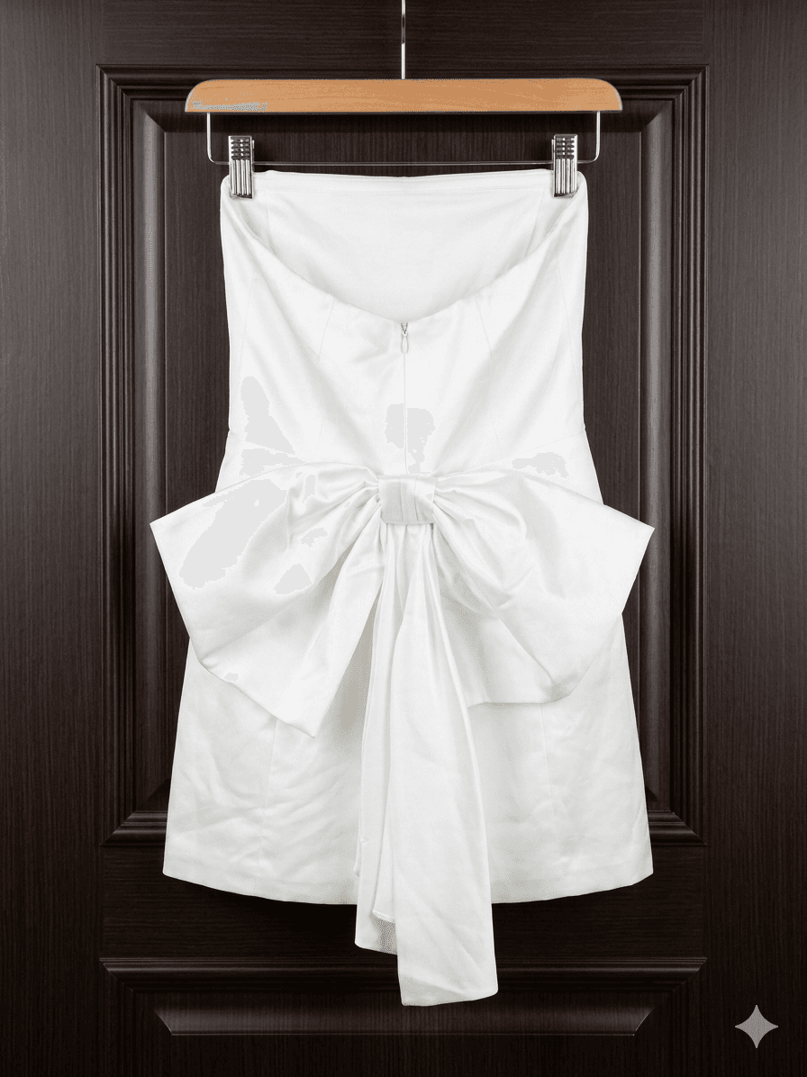 Lulus Soiree Hour White Satin Strapless Bow Mini Dress Bridal Size S - Thumbnail 3
