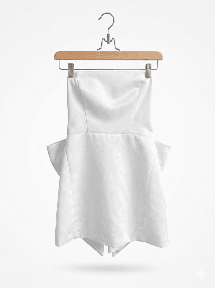 Lulus Soiree Hour White Satin Strapless Bow Mini Dress Bridal Size S - Thumbnail 4