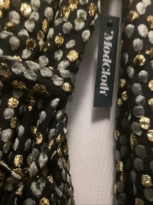 NWT ModCloth Golden Record Party Wrap Metallic Gold Silver Dress M - Thumbnail 8