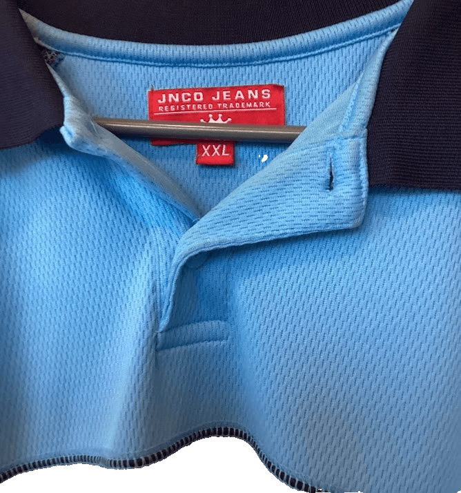 JNCO Jeans Vintage 90s Y2K Color Block Polo Shirt XXL Light Navy - Thumbnail 5