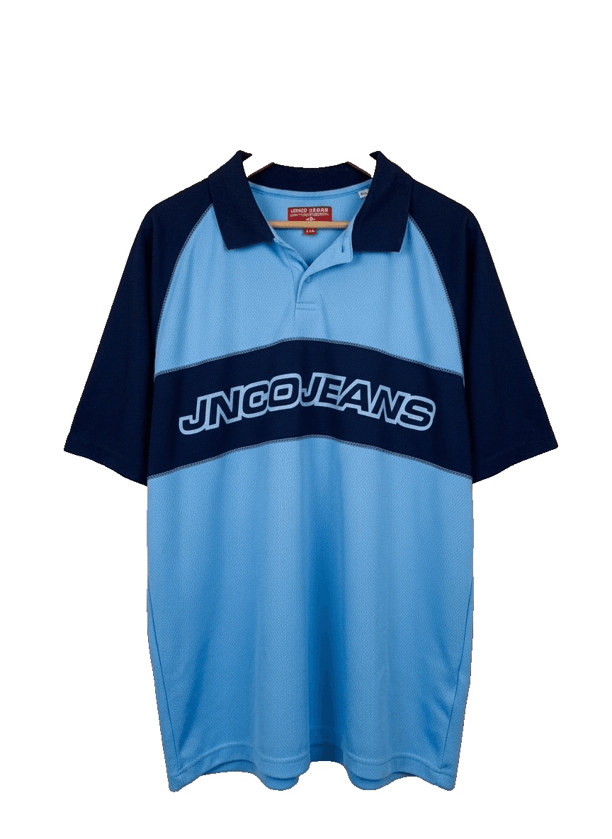 JNCO Jeans Vintage 90s Y2K Color Block Polo Shirt XXL Light Navy - Thumbnail 2