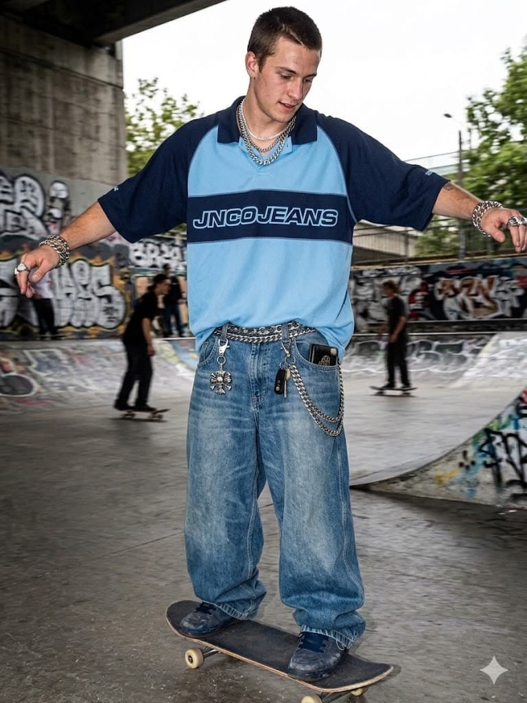 JNCO Jeans Vintage 90s Y2K Color Block Polo Shirt XXL Light Navy