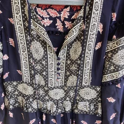 Sea New York Eloise Boho Fall Leaves Long Sleeve Dress Size M - Thumbnail 4