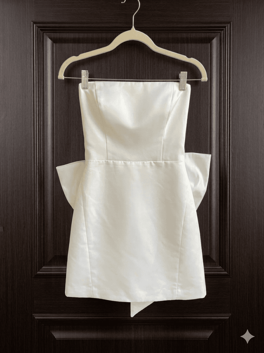 Lulus Soiree Hour White Satin Strapless Bow Mini Dress Bridal Size S - Thumbnail 2