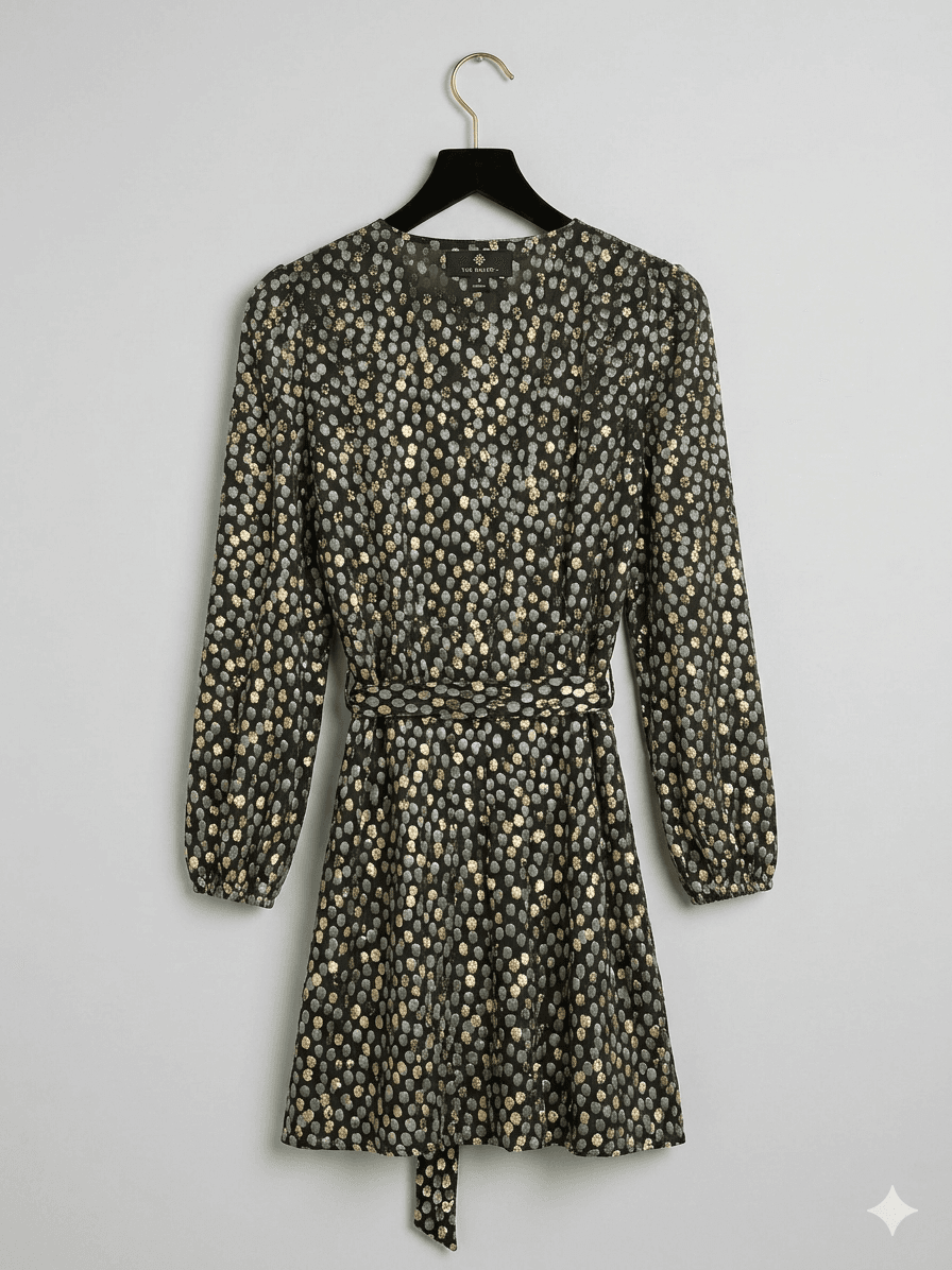 NWT ModCloth Golden Record Party Wrap Metallic Gold Silver Dress M - Thumbnail 3
