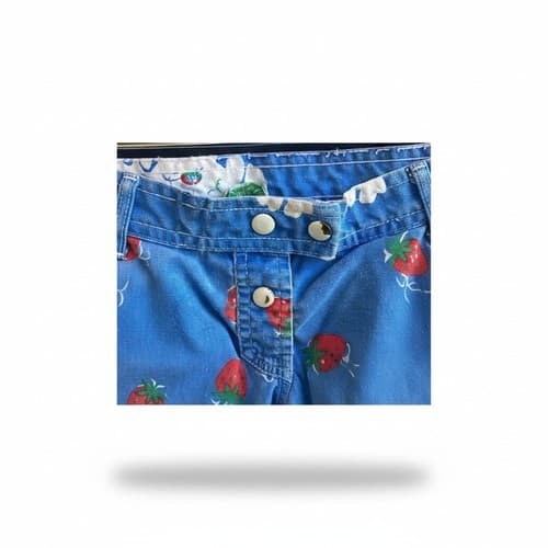 Vintage 1980s-90s Blue Denim Strawberry Floral Mini Skirt Cottagecore Y2K - Thumbnail 2