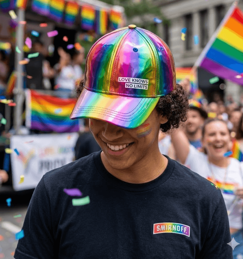 Smirnoff Pride Hat Rainbow Metallic Liquid Glossy Baseball Cap Love Knows No L